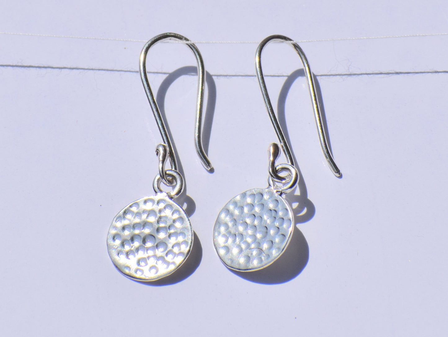 Silver Dangled Earrings, Hammered Circle Earrings, Ear Wire Closure Earrings, Handcrafted Earrings, Women Accessories, Fancy Hanging Jewelry