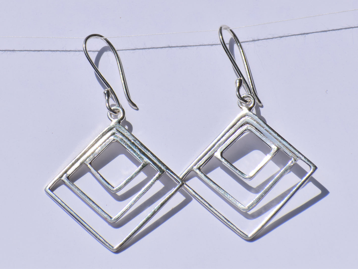 Silver Geometric Earrings, Hollow Square Earrings, Geometric Earrings, 925 Sterling Silver Earrings, Silver Dangled Earrings, Gift For Women