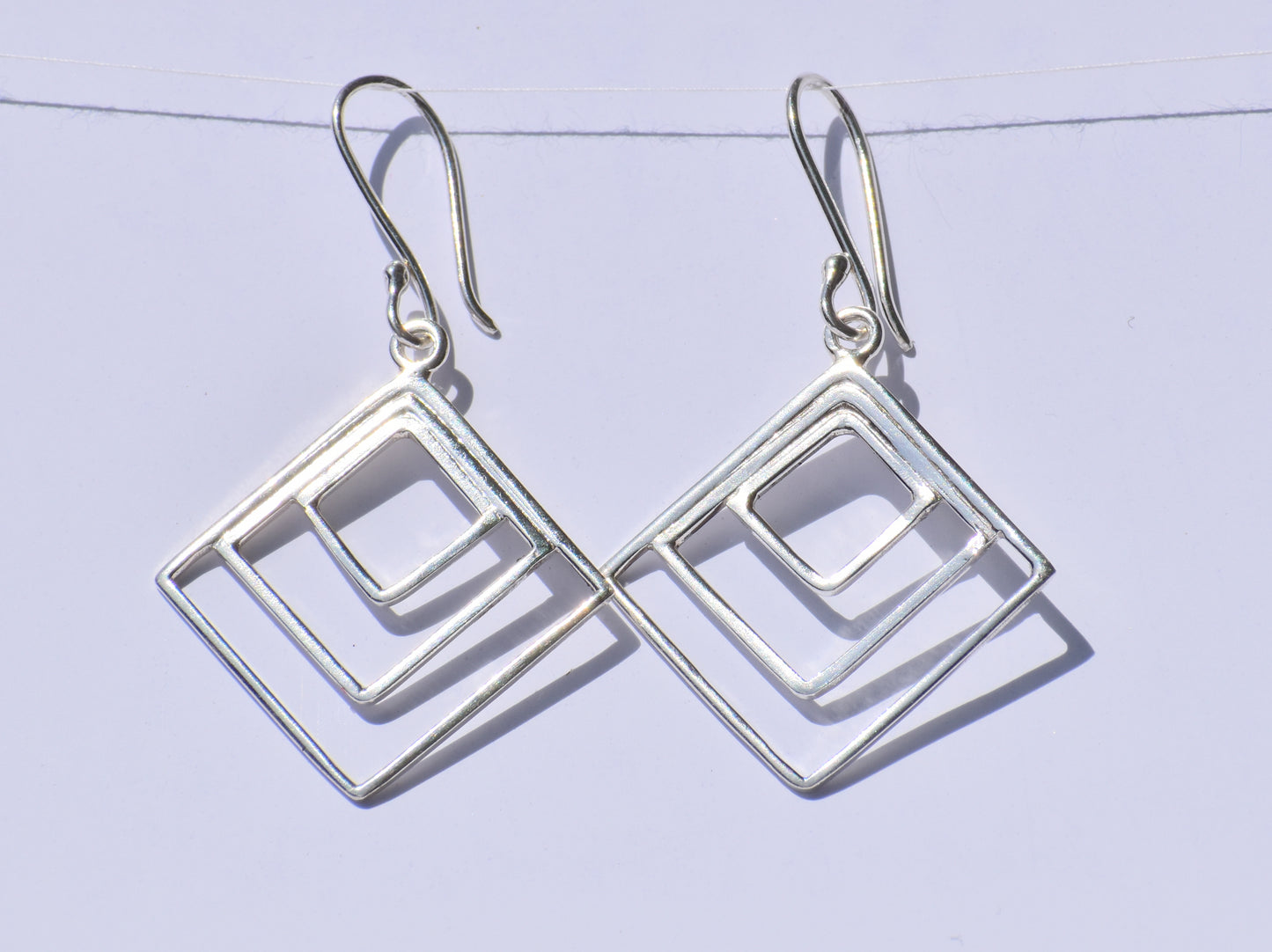 Silver Geometric Earrings, Hollow Square Earrings, Geometric Earrings, 925 Sterling Silver Earrings, Silver Dangled Earrings, Gift For Women