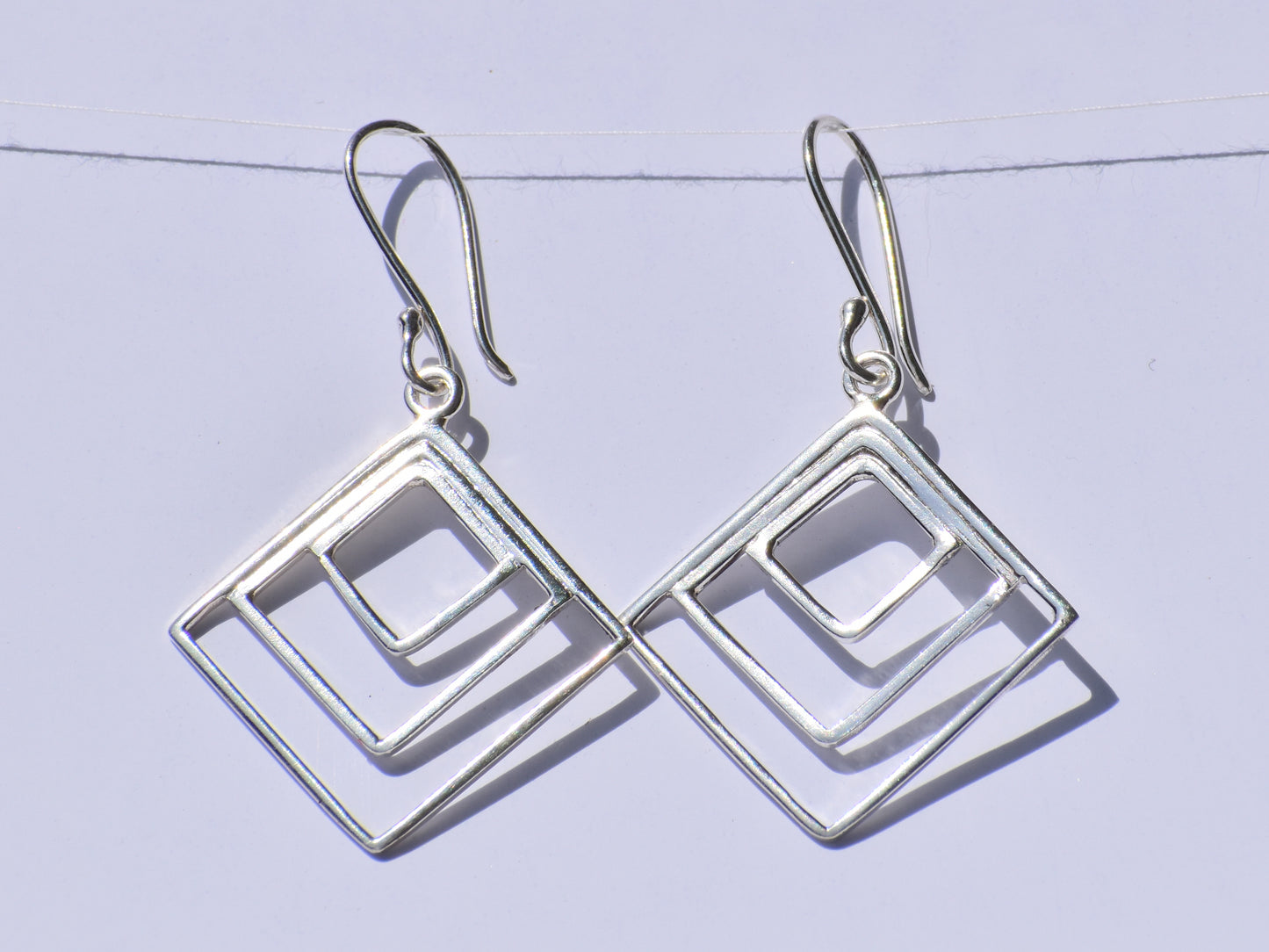 Silver Geometric Earrings, Hollow Square Earrings, Geometric Earrings, 925 Sterling Silver Earrings, Silver Dangled Earrings, Gift For Women