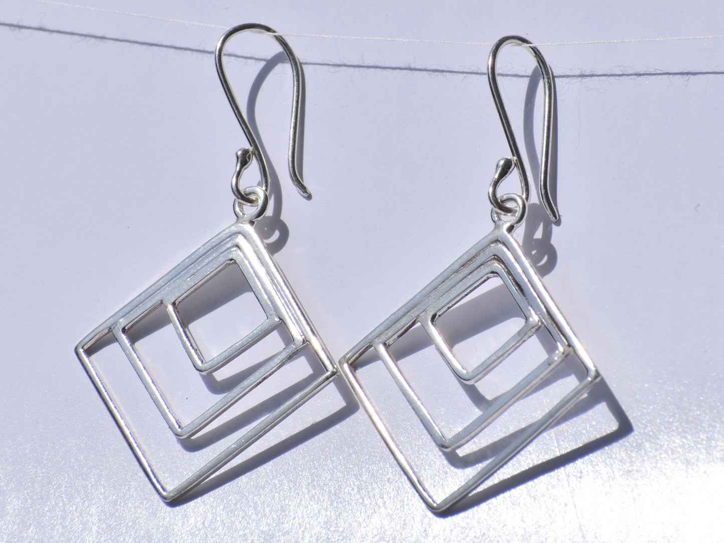 Silver Geometric Earrings, Hollow Square Earrings, Geometric Earrings, 925 Sterling Silver Earrings, Silver Dangled Earrings, Gift For Women