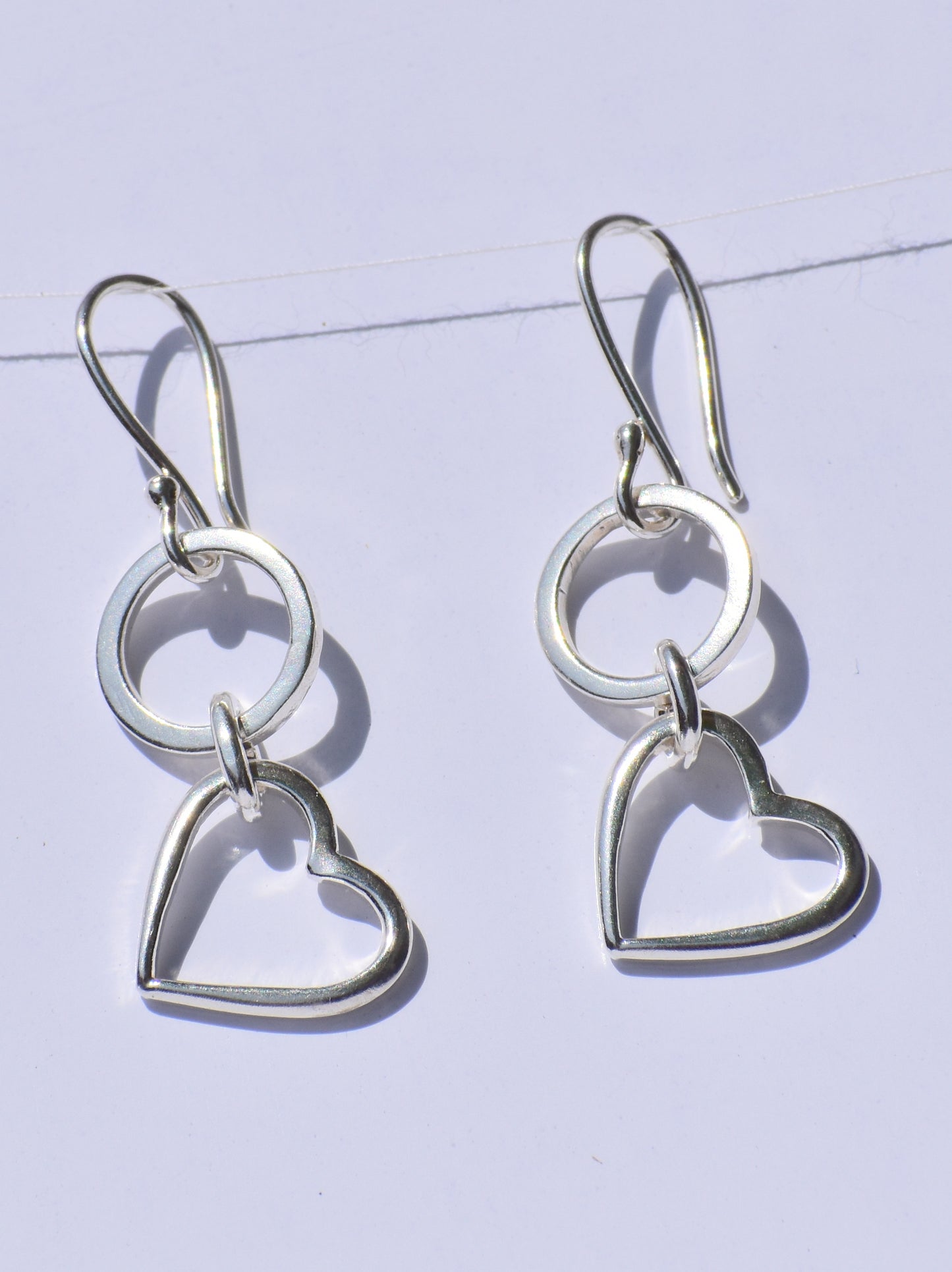 Heart Dangled Earrings, Silver Dangled Earrings, 925 Sterling Silver Earrings, Handmade Earrings, Earlope Earrings, Anniversary Gift For Her