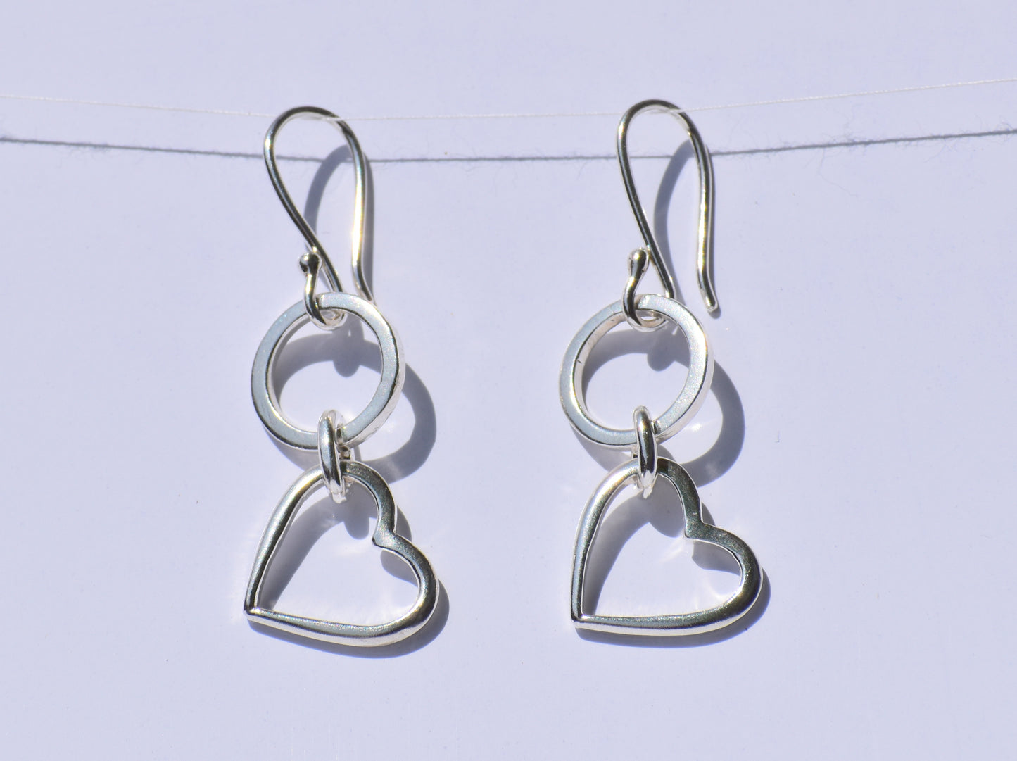 Heart Dangled Earrings, Silver Dangled Earrings, 925 Sterling Silver Earrings, Handmade Earrings, Earlope Earrings, Anniversary Gift For Her