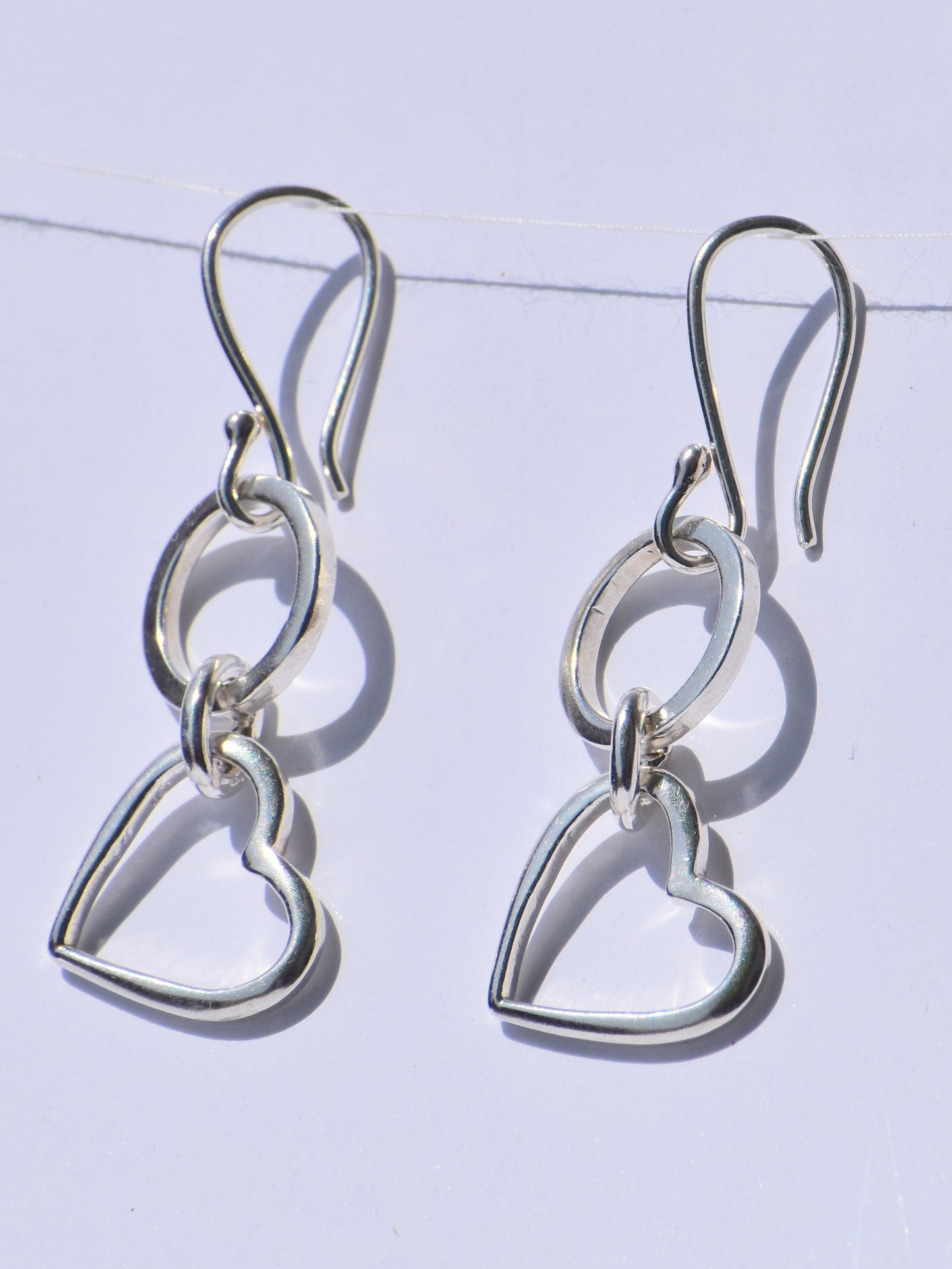 Heart Dangled Earrings, Silver Dangled Earrings, 925 Sterling Silver Earrings, Handmade Earrings, Earlope Earrings, Anniversary Gift For Her