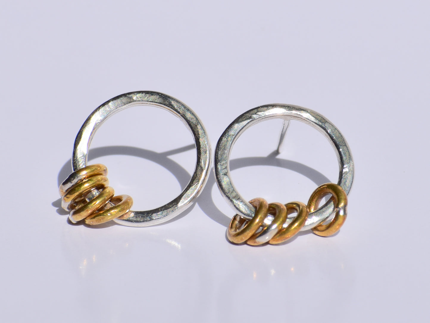 Silver Hollow Circle Studs Earrings, Hammered Ring Studs Earrings, Brass Rings In Silver Ring Earrings, Metal Fusion Ring, Women Accessories