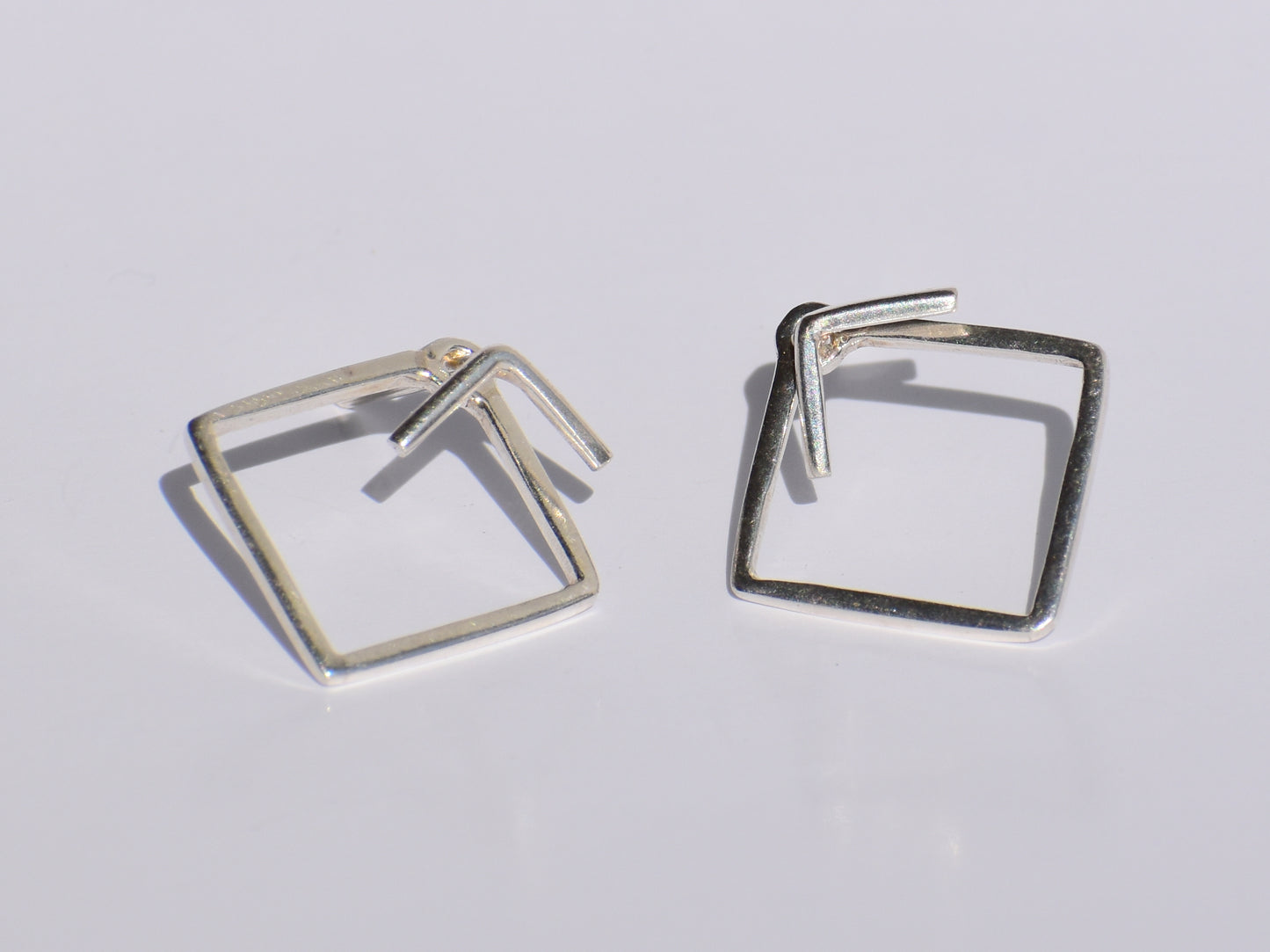 Silver Geometric Studs Earrings, Handmade Jewelry, 925 Sterling Silver, Party Wear Earrings, Customised Earrings, Women Jewelry, Square Stud