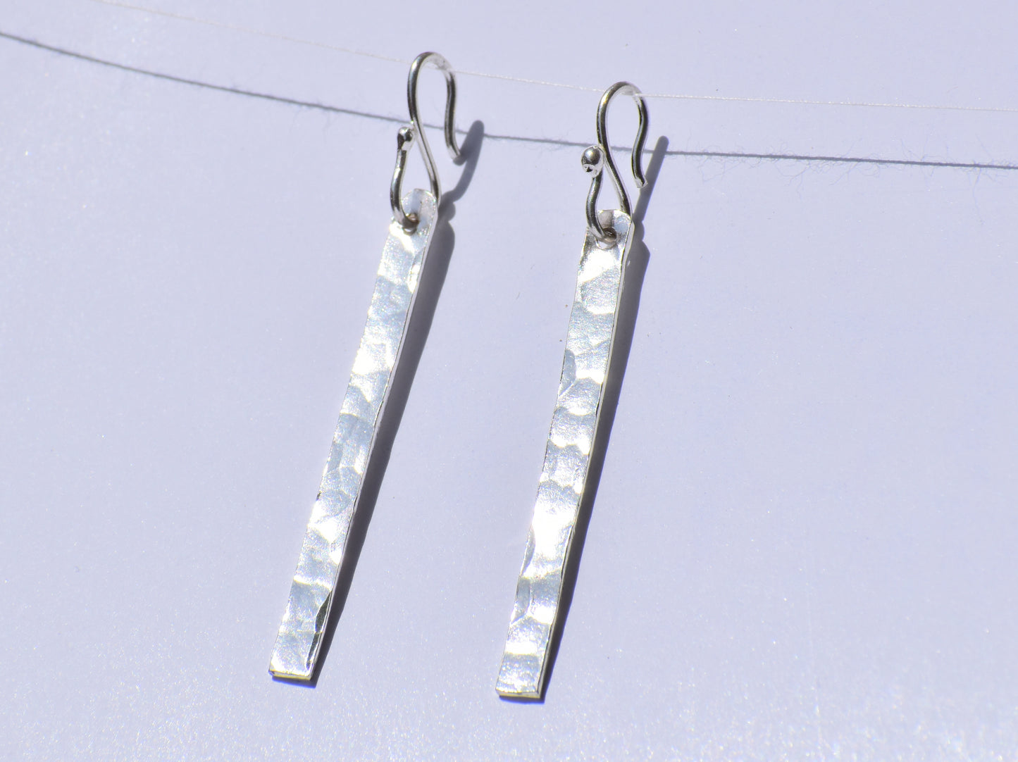 Silver Dangled Earrings, Hammered Bar Earrings, Sterling Silver Earrings, Parallel Bar Earrings, Silver Jewelry, Anniversary Gift, Gift Item