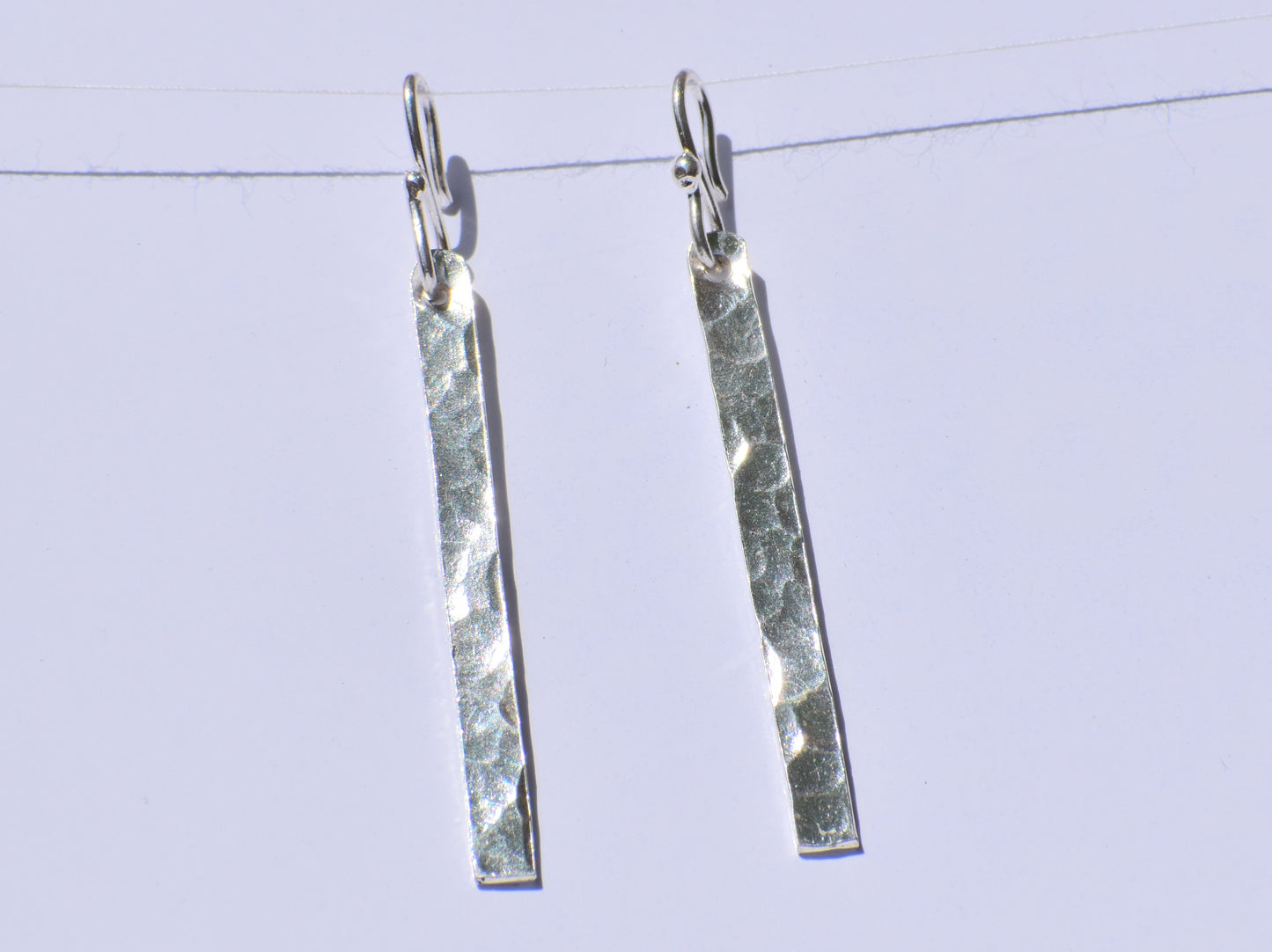 Silver Dangled Earrings, Hammered Bar Earrings, Sterling Silver Earrings, Parallel Bar Earrings, Silver Jewelry, Anniversary Gift, Gift Item