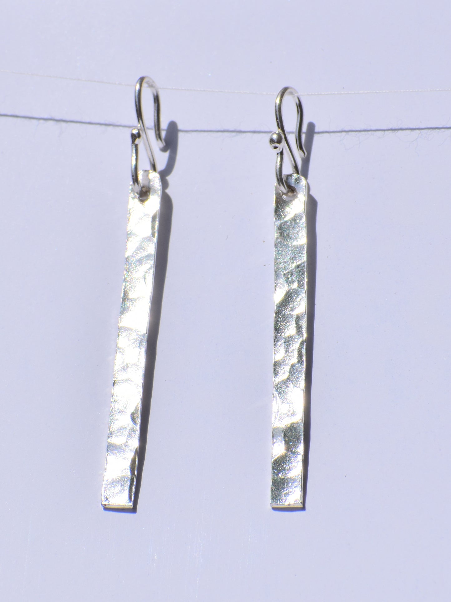 Silver Dangled Earrings, Hammered Bar Earrings, Sterling Silver Earrings, Parallel Bar Earrings, Silver Jewelry, Anniversary Gift, Gift Item