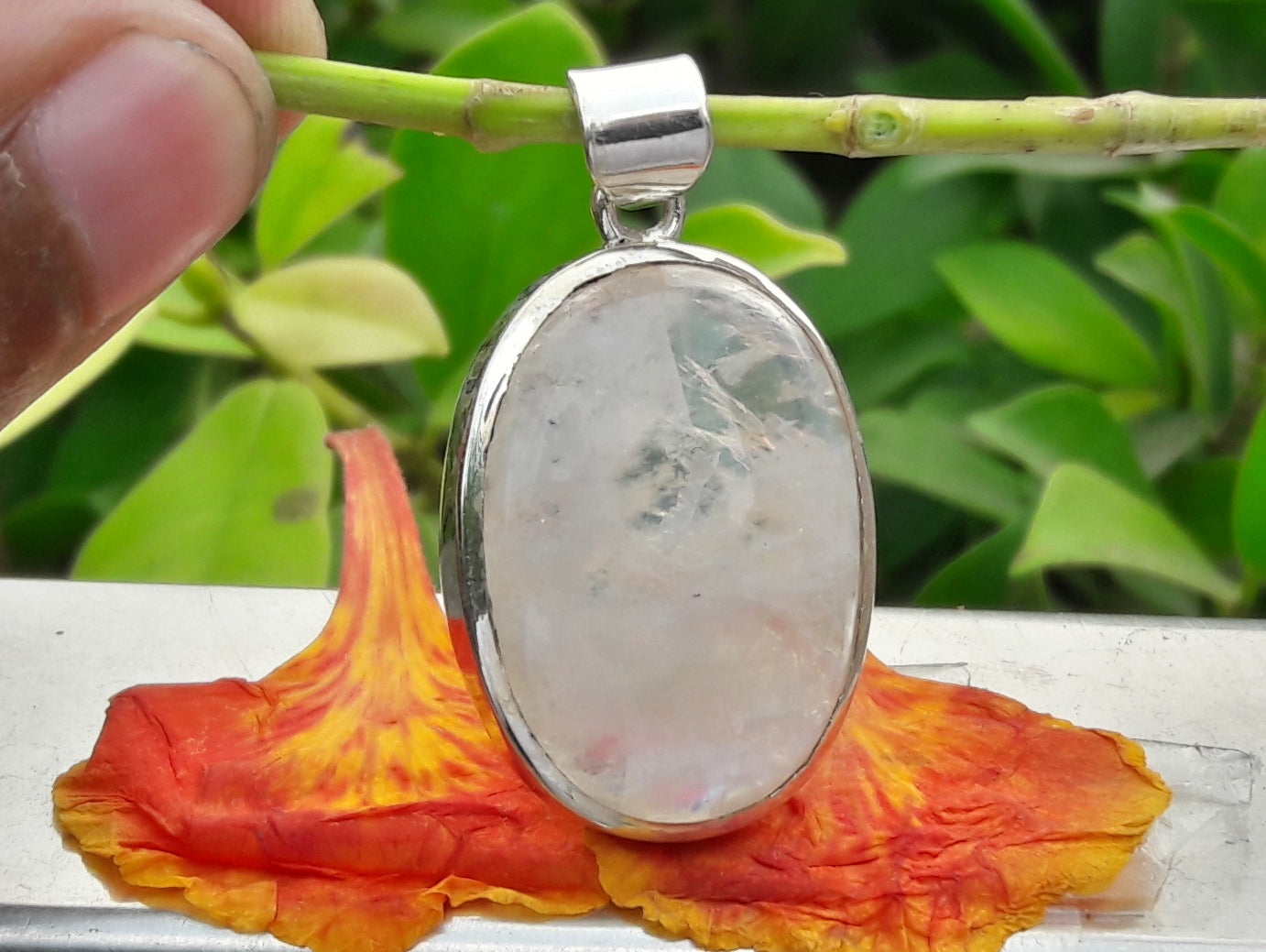 Moonstone Pendant, Sterling Silver Pendant, Oval Moonstone, June Birthstone, Rainbow Moonstone Necklace, Blue Flash Moonstone, Wedding Gift