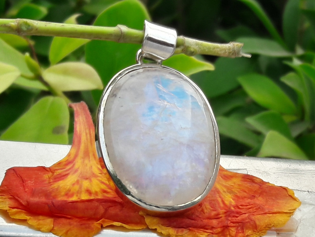 Moonstone Pendant, Sterling Silver Pendant, Oval Moonstone, June Birthstone, Rainbow Moonstone Necklace, Blue Flash Moonstone, Wedding Gift