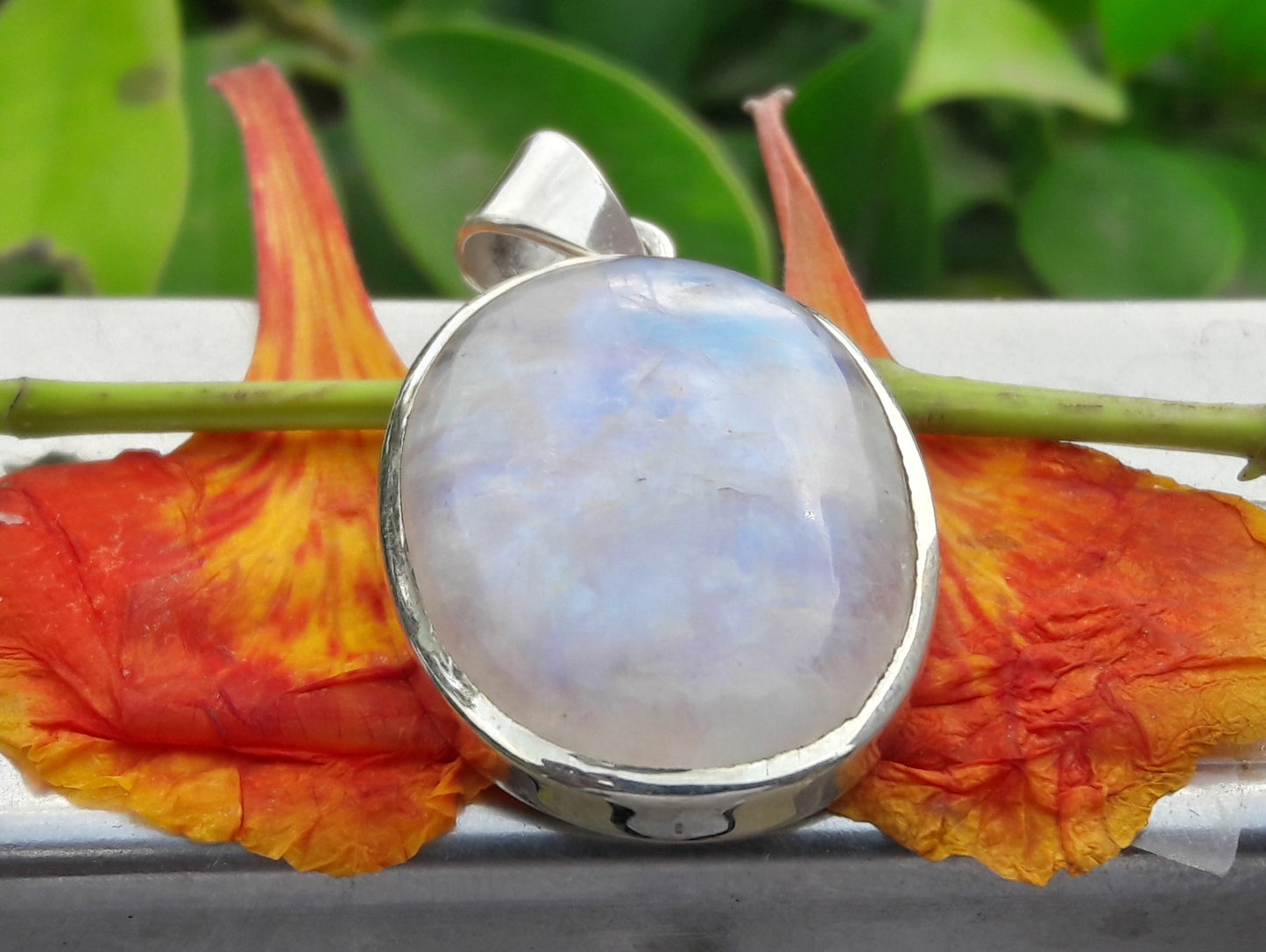 Moonstone Pendant, Sterling Silver Pendant, Oval Moonstone, June Birthstone, Rainbow Moonstone Necklace, Blue Flash Moonstone, Wedding Gift