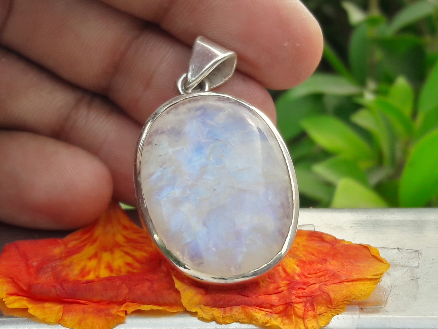 Moonstone Pendant, Sterling Silver Pendant, Oval Moonstone, June Birthstone, Rainbow Moonstone Necklace, Blue Flash Moonstone, Wedding Gift