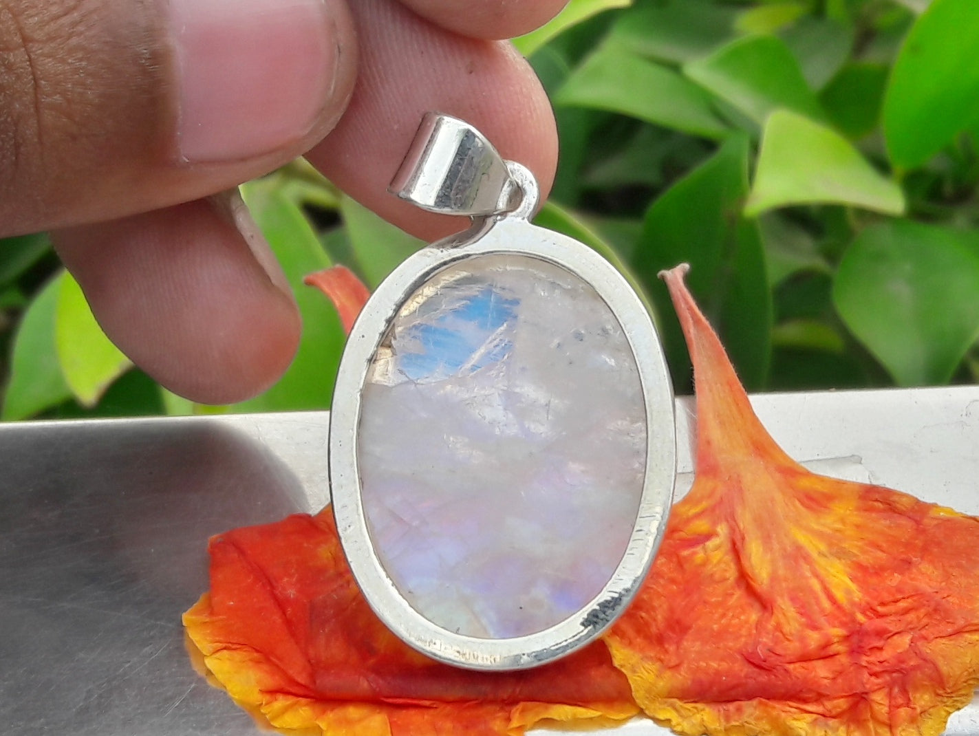 Moonstone Pendant, Sterling Silver Pendant, Oval Moonstone, June Birthstone, Rainbow Moonstone Necklace, Blue Flash Moonstone, Wedding Gift