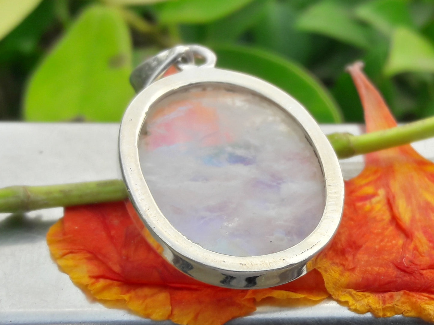 Moonstone Pendant, Sterling Silver Pendant, Oval Moonstone, June Birthstone, Rainbow Moonstone Necklace, Blue Flash Moonstone, Wedding Gift