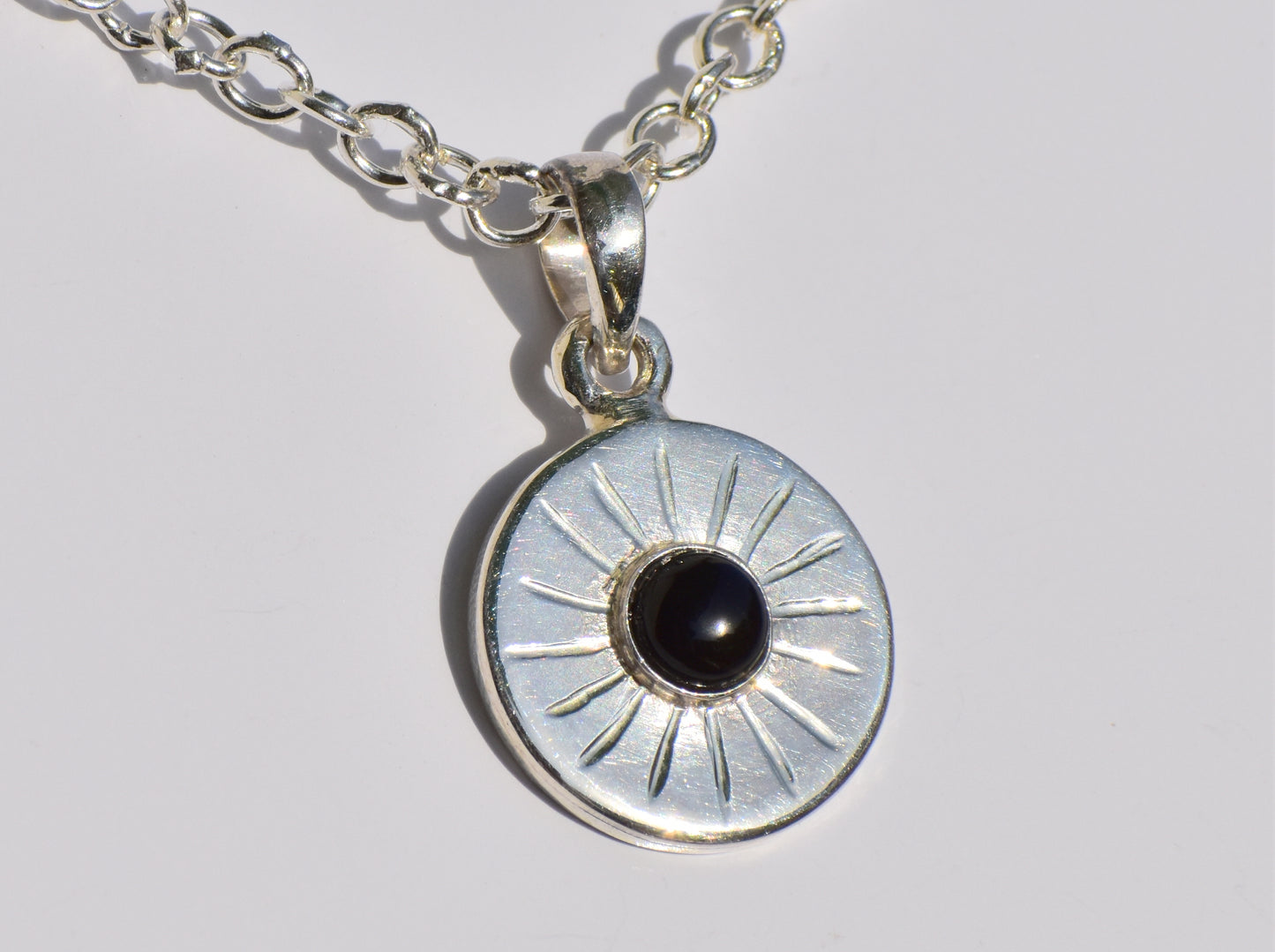 Black Onyx Pendant, Sterling Silver Pendant, Sun Style Pendant, Round Onyx, Bohemian Jewelry, Jewelry Pendant, Wedding Gift For her