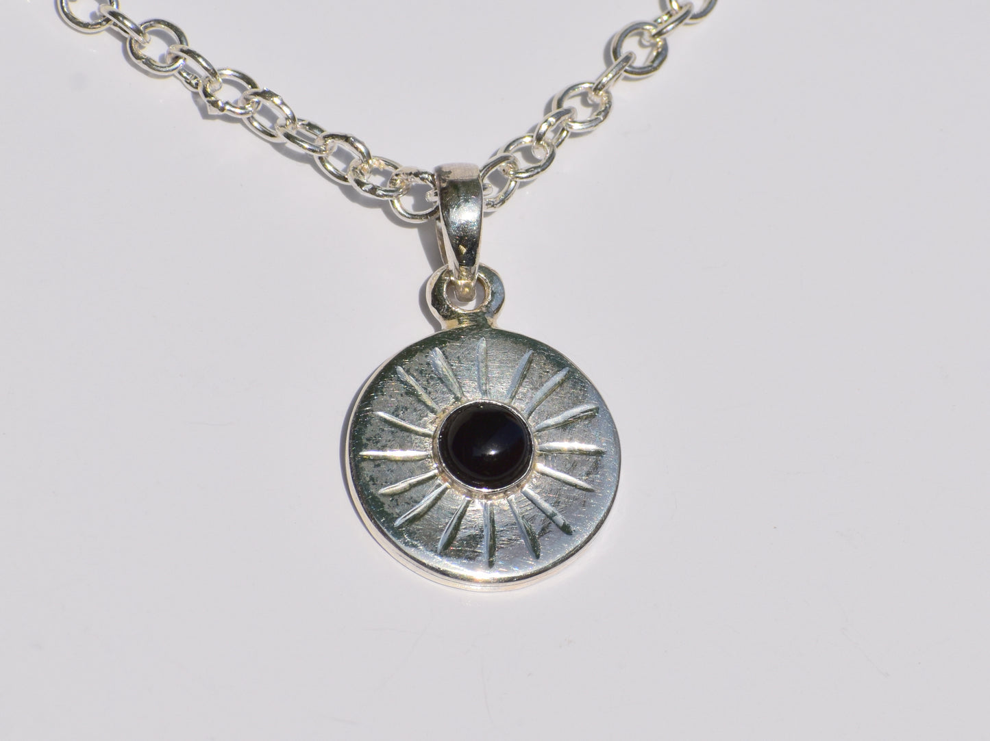 Black Onyx Pendant, Sterling Silver Pendant, Sun Style Pendant, Round Onyx, Bohemian Jewelry, Jewelry Pendant, Wedding Gift For her