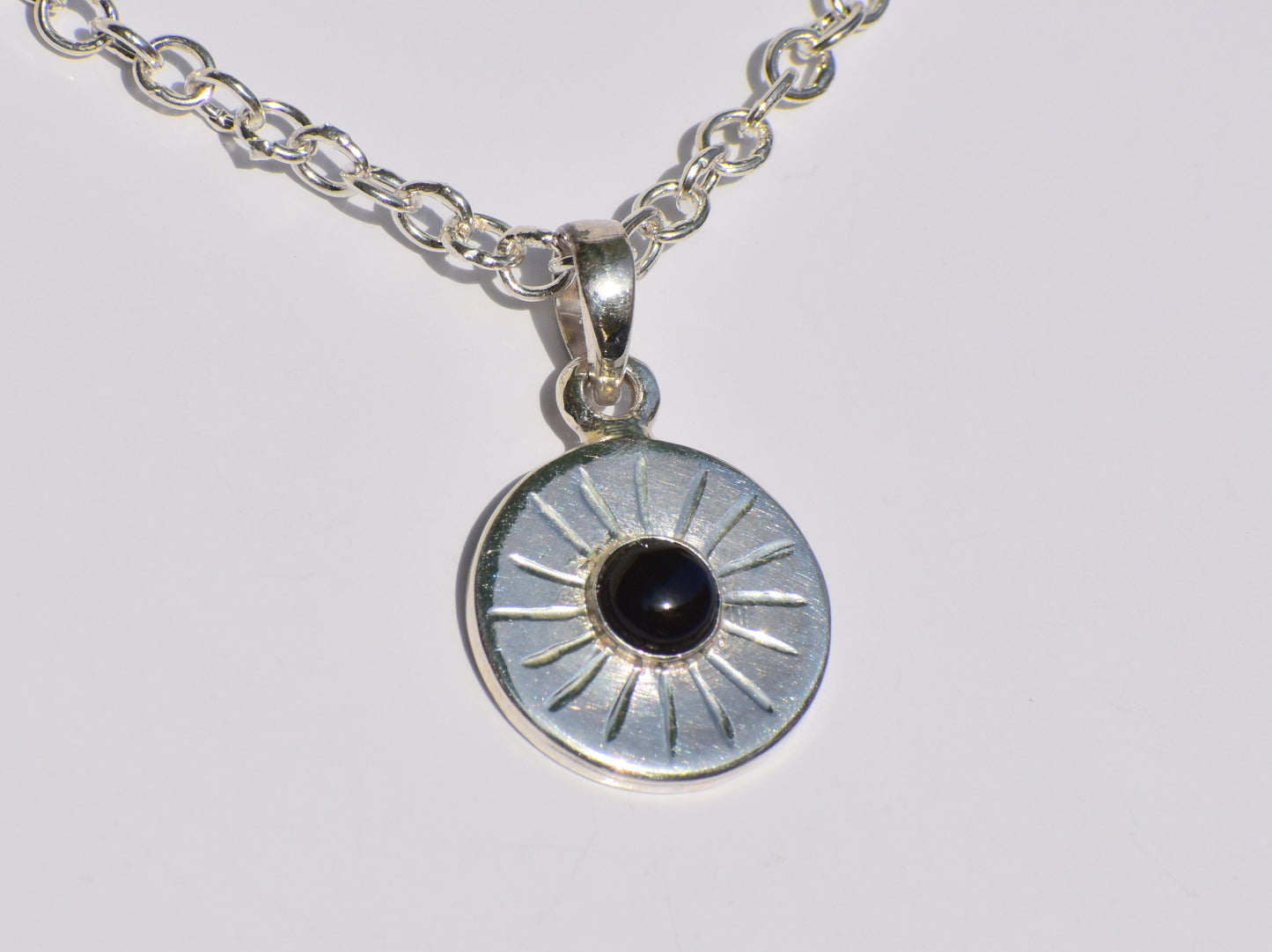 Black Onyx Pendant, Sterling Silver Pendant, Sun Style Pendant, Round Onyx, Bohemian Jewelry, Jewelry Pendant, Wedding Gift For her