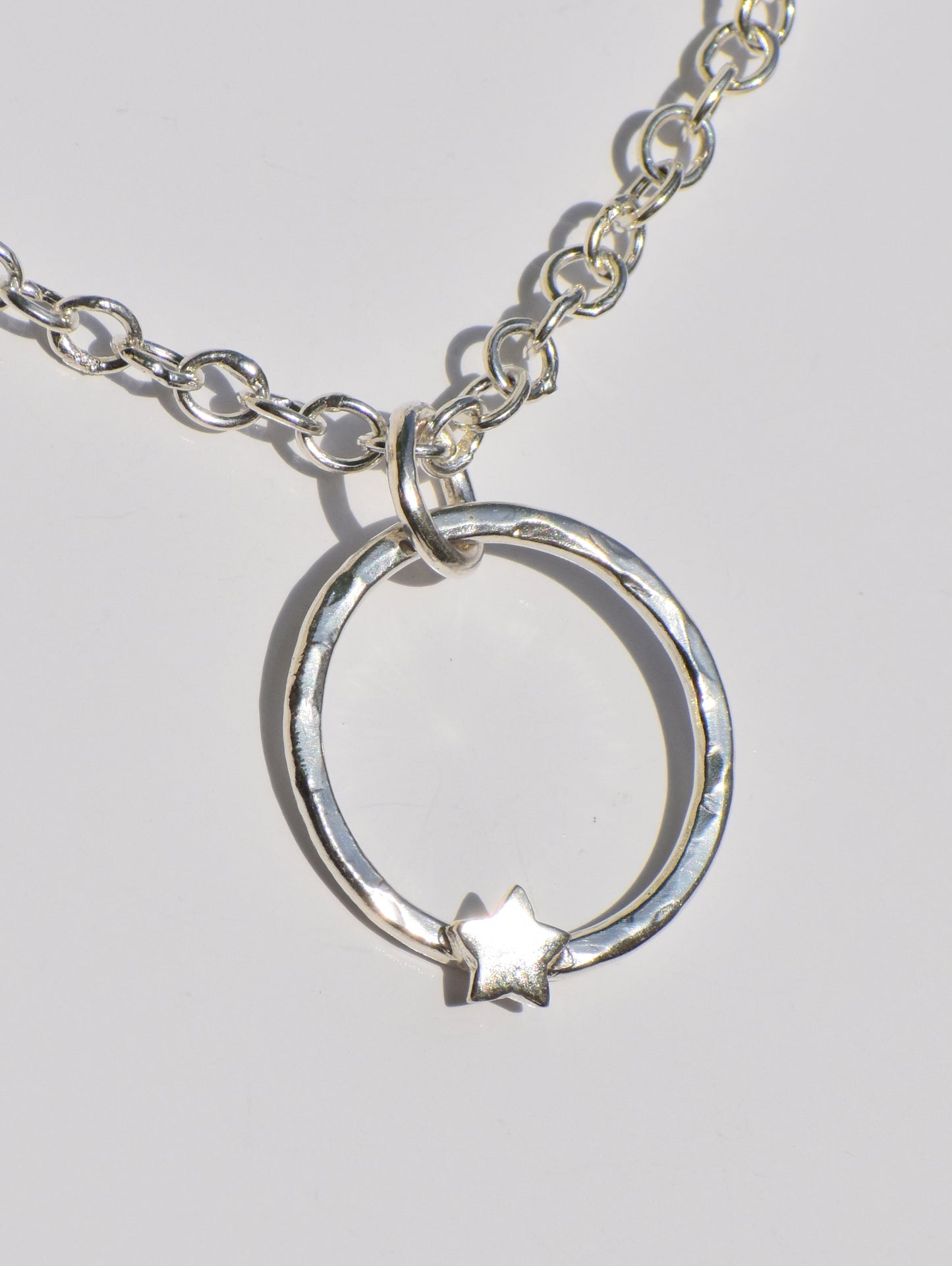 Hollow Circle Ring Necklace, Star On Ring Necklace, Open Round Circle Necklace, Handmade Jewelry, Women Accessories, Silver Necklace For Her