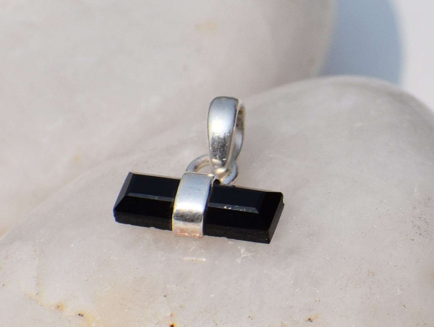 Black Onyx Pendant, 925 Sterling Silver Pendant, Black Precious Stone, Cut Stone Pendant, Solid Silver Pendant, Long Stone Pendant, Gift Her