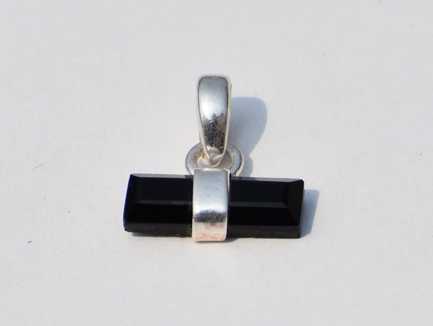 Black Onyx Pendant, 925 Sterling Silver Pendant, Black Precious Stone, Cut Stone Pendant, Solid Silver Pendant, Long Stone Pendant, Gift Her