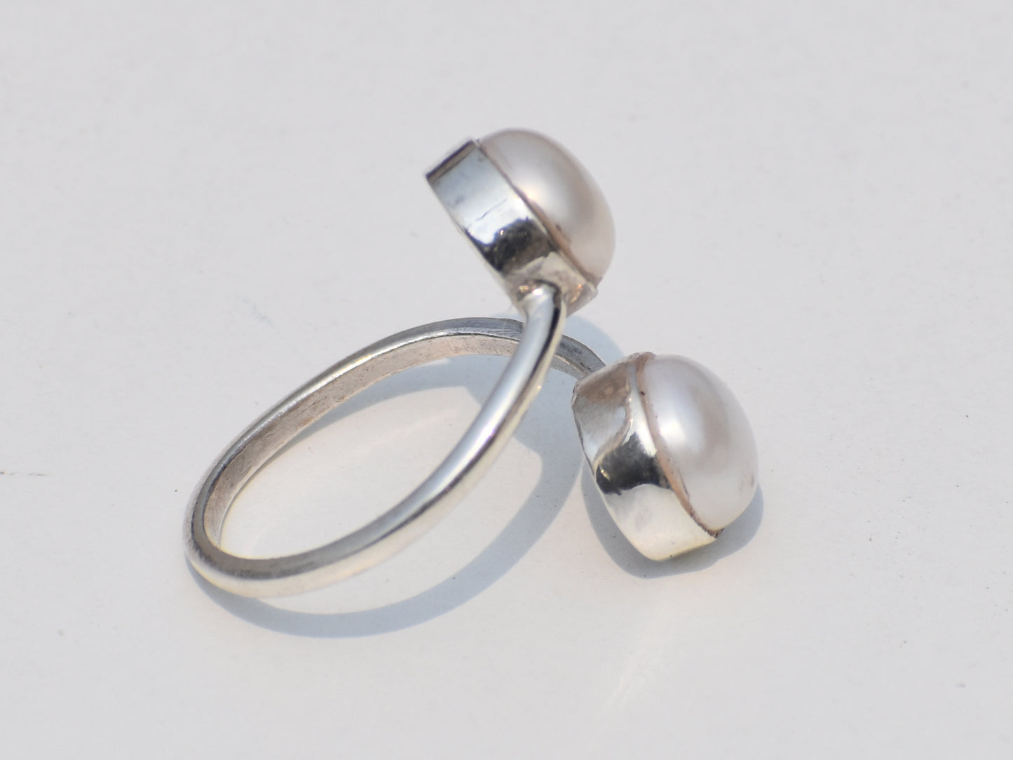 Double Pearl Ring, Adjustable Ring, Gemstone Ring, Handmade Ring, 925 Sterling Silver Ring, June Birthstone, Anniversary Gift, Gift For Her