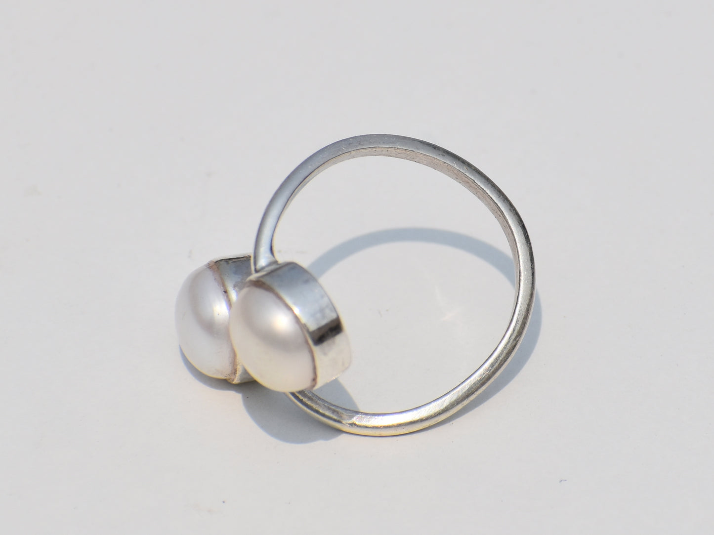 Double Pearl Ring, Adjustable Ring, Gemstone Ring, Handmade Ring, 925 Sterling Silver Ring, June Birthstone, Anniversary Gift, Gift For Her