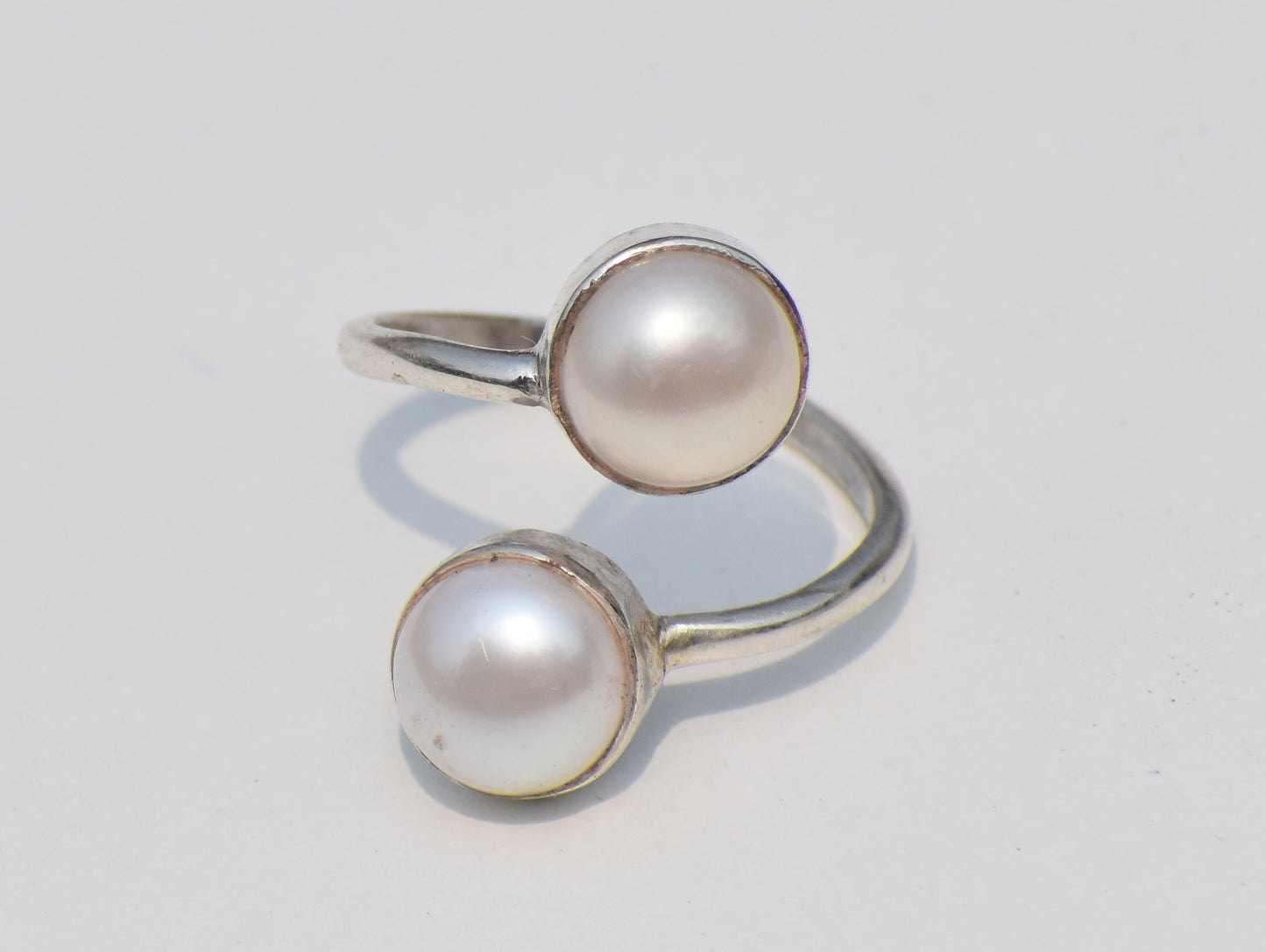 Double Pearl Ring, Adjustable Ring, Gemstone Ring, Handmade Ring, 925 Sterling Silver Ring, June Birthstone, Anniversary Gift, Gift For Her