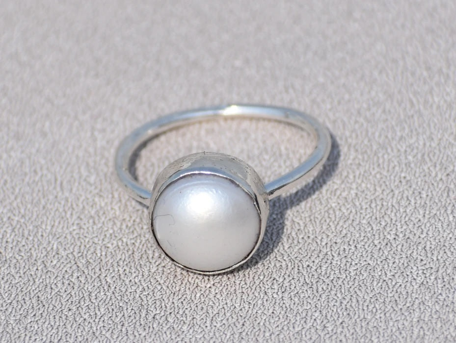 Pearl Ring, Minimalist Ring, Simple Ring, Stacking Ring, Thin Ring, Handmade Ring, 925 Silver Ring, June Birthstone, Stacking Ring, Gift Her