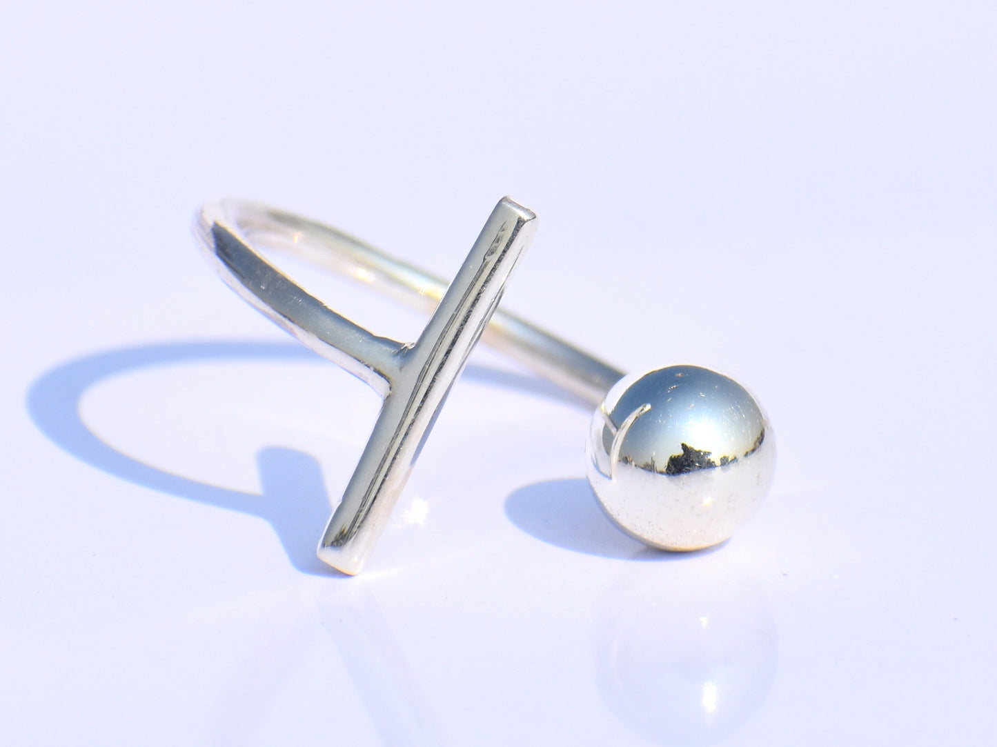 Silver Ball Ring, Silver Bar Ring, Solid Ball Ring, 925 Silver Jewelry, Handmade Ring, Anniversary Ring, Midi Ring, Promise Ring, Open Ring