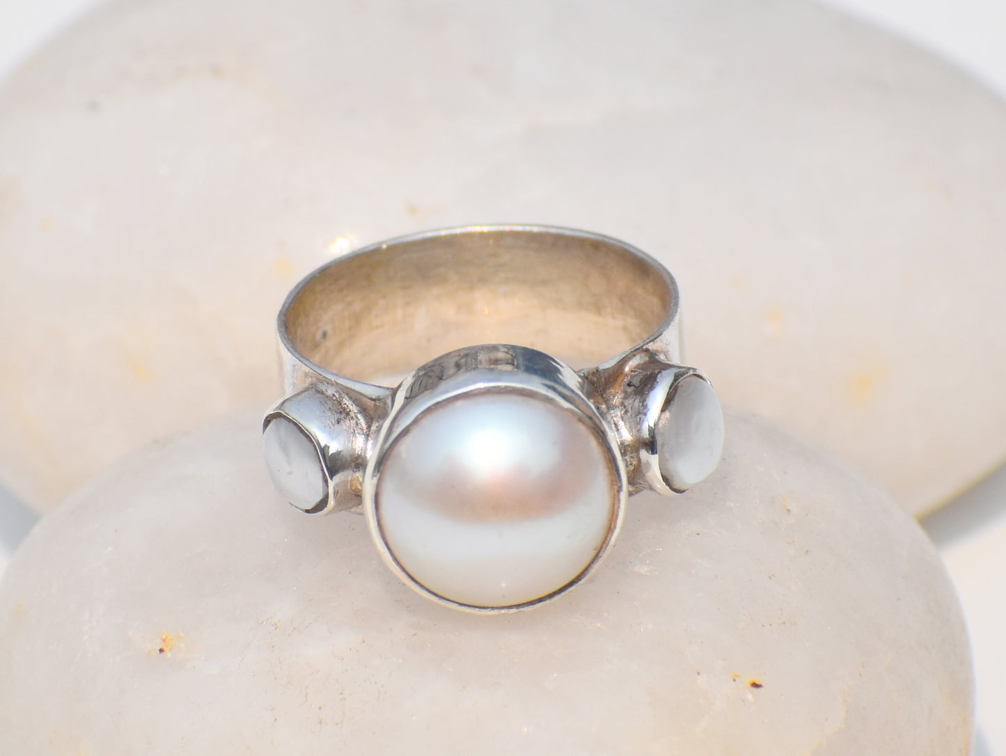 Pearl Ring, White Stone Ring, Gemstone Ring, Sterling Silver Ring, Birthstone Ring for Mom, Bestfriend Gift, Anniversary Gift, Gift For Her