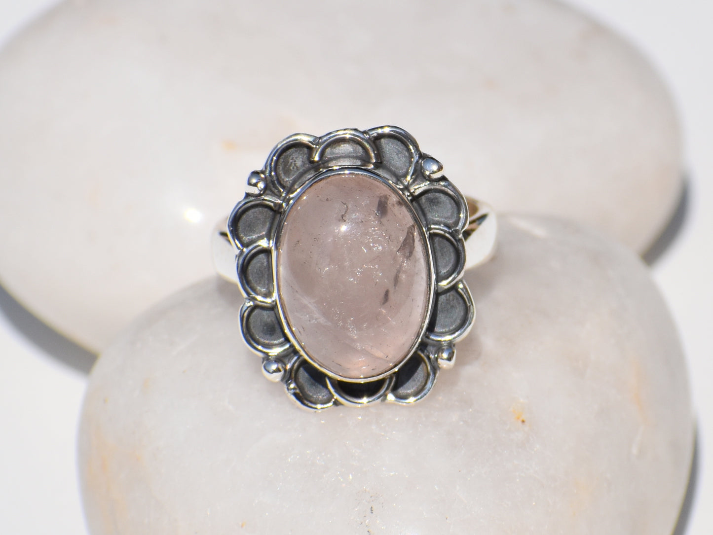 Natural Rose Quartz Ring, Sterling Silver Ring, Oval Gemstone, Statement Jewelry, Boho Jewelry, Wedding Ring, Anniversary Gift, Gift For Her