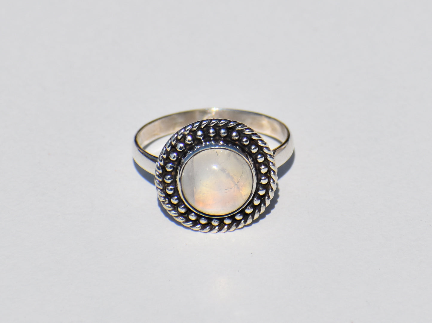 Rainbow Moonstone, Moonstone Ring, Sterling Silver Ring, Round Gemstone, Handmade Ring, Statement Ring, Vintage Ring, Everyday Ring, Gift