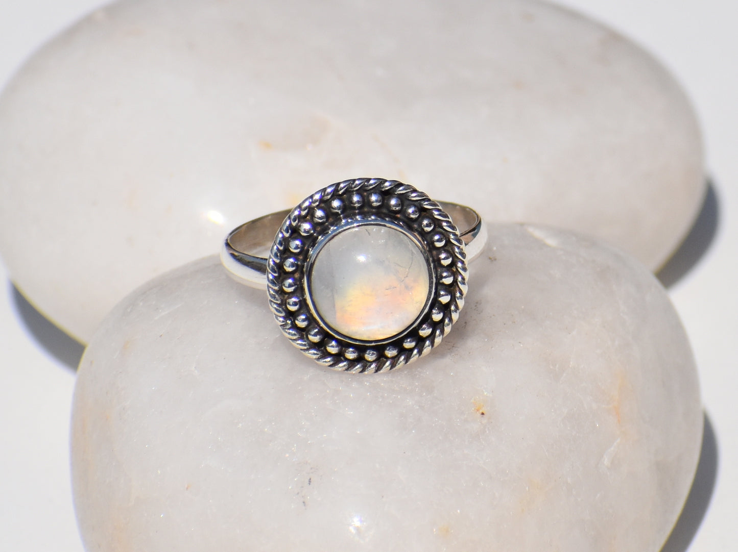 Rainbow Moonstone, Moonstone Ring, Sterling Silver Ring, Round Gemstone, Handmade Ring, Statement Ring, Vintage Ring, Everyday Ring, Gift