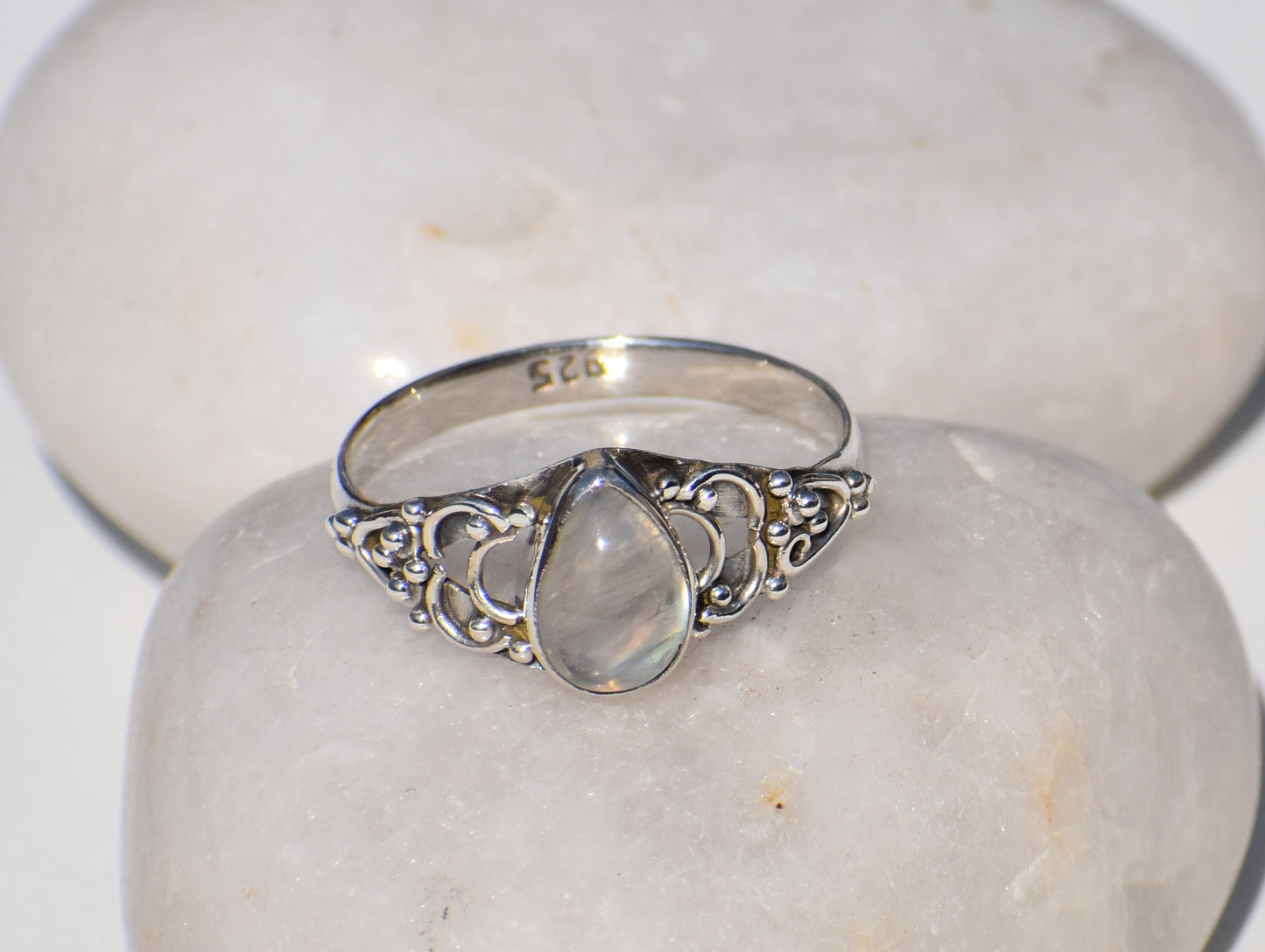 Moonstone Ring, 925 Sterling Silver ring, Pear Moonstone Ring, Bohemian Ring, Silver Ring, Minimalist Style, Gift For Her, Anniversary Gift
