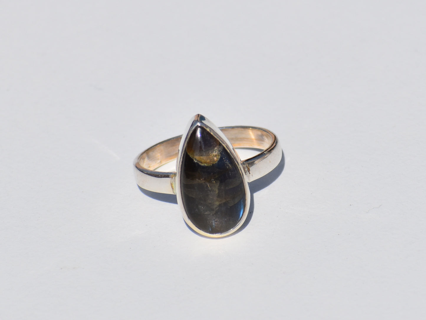 Natural Labradorite Ring, Pear Drop Ring, Healing Gemstone Ring, Blue Flash Gemstone, Silver Dainty Ring, Statement Jewelry, Gift For Lover