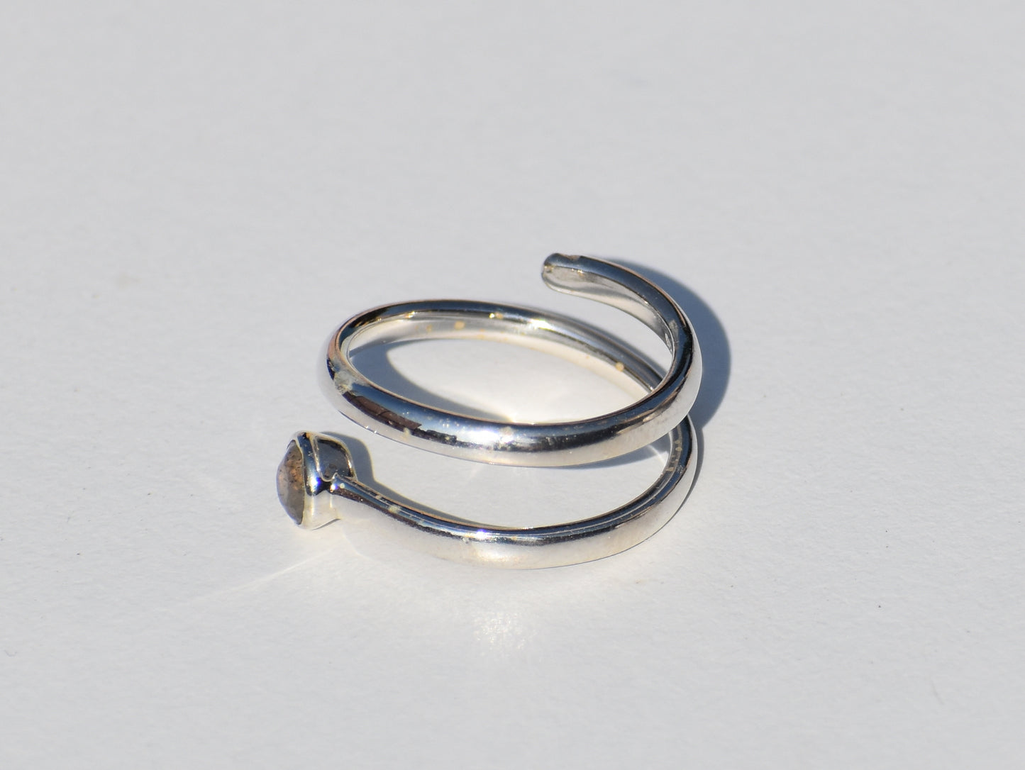 Natural Labradorite Spiral Ring, Open Ring, Solid Silver Ring, Round labradorite, Healing Ring, Birthstone Ring, Zodiac Ring, Statement Ring