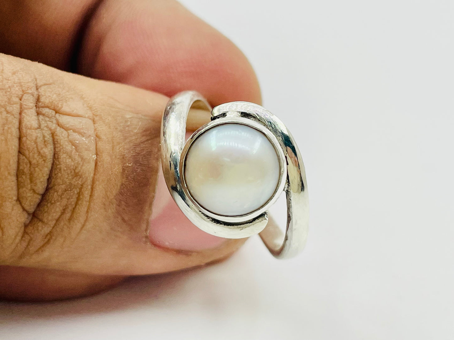 Pearl Ring, White Stone Ring, Bypass Shank Ring, June Birthstone Ring, Handmade Ring, 925 Sterling Silver Ring, Zodiac Ring, Gift For Women