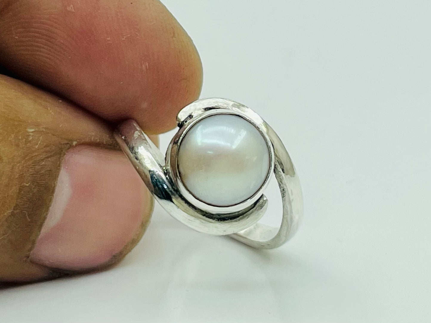Pearl Ring, White Stone Ring, Bypass Shank Ring, June Birthstone Ring, Handmade Ring, 925 Sterling Silver Ring, Zodiac Ring, Gift For Women