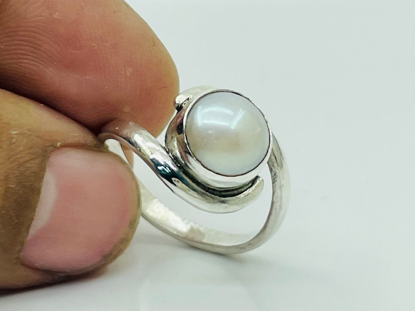 Pearl Ring, White Stone Ring, Bypass Shank Ring, June Birthstone Ring, Handmade Ring, 925 Sterling Silver Ring, Zodiac Ring, Gift For Women