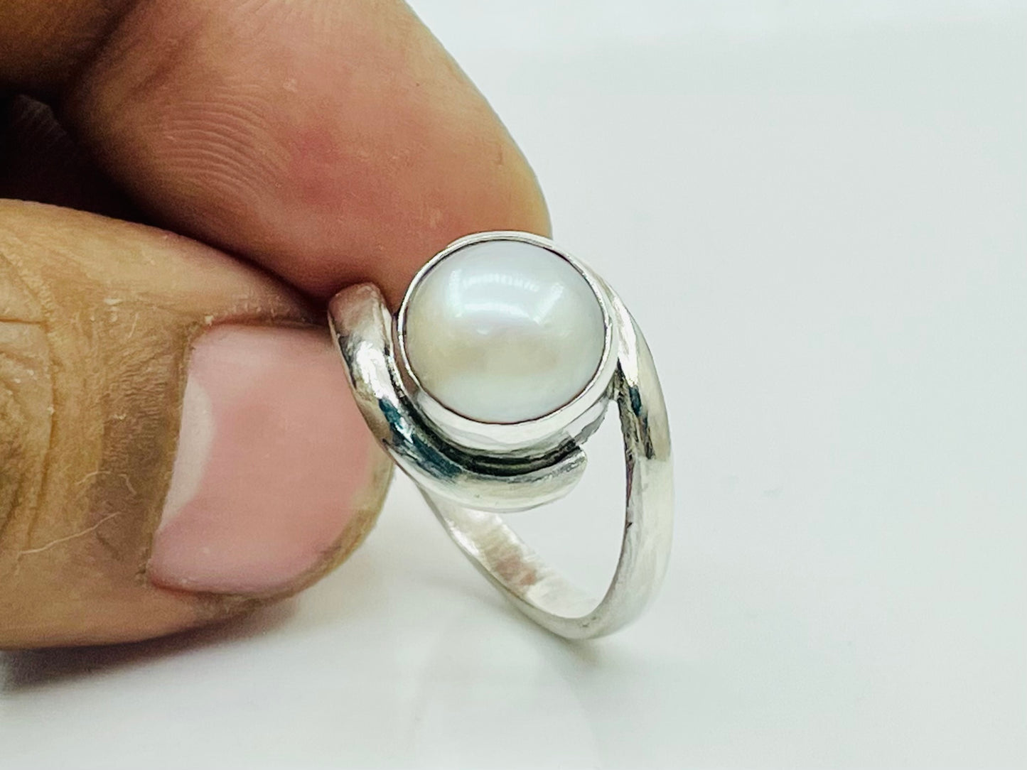 Pearl Ring, White Stone Ring, Bypass Shank Ring, June Birthstone Ring, Handmade Ring, 925 Sterling Silver Ring, Zodiac Ring, Gift For Women