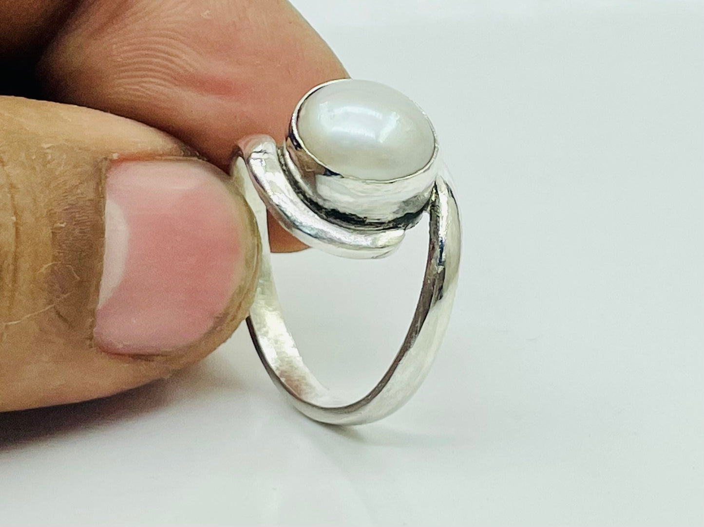 Pearl Ring, White Stone Ring, Bypass Shank Ring, June Birthstone Ring, Handmade Ring, 925 Sterling Silver Ring, Zodiac Ring, Gift For Women