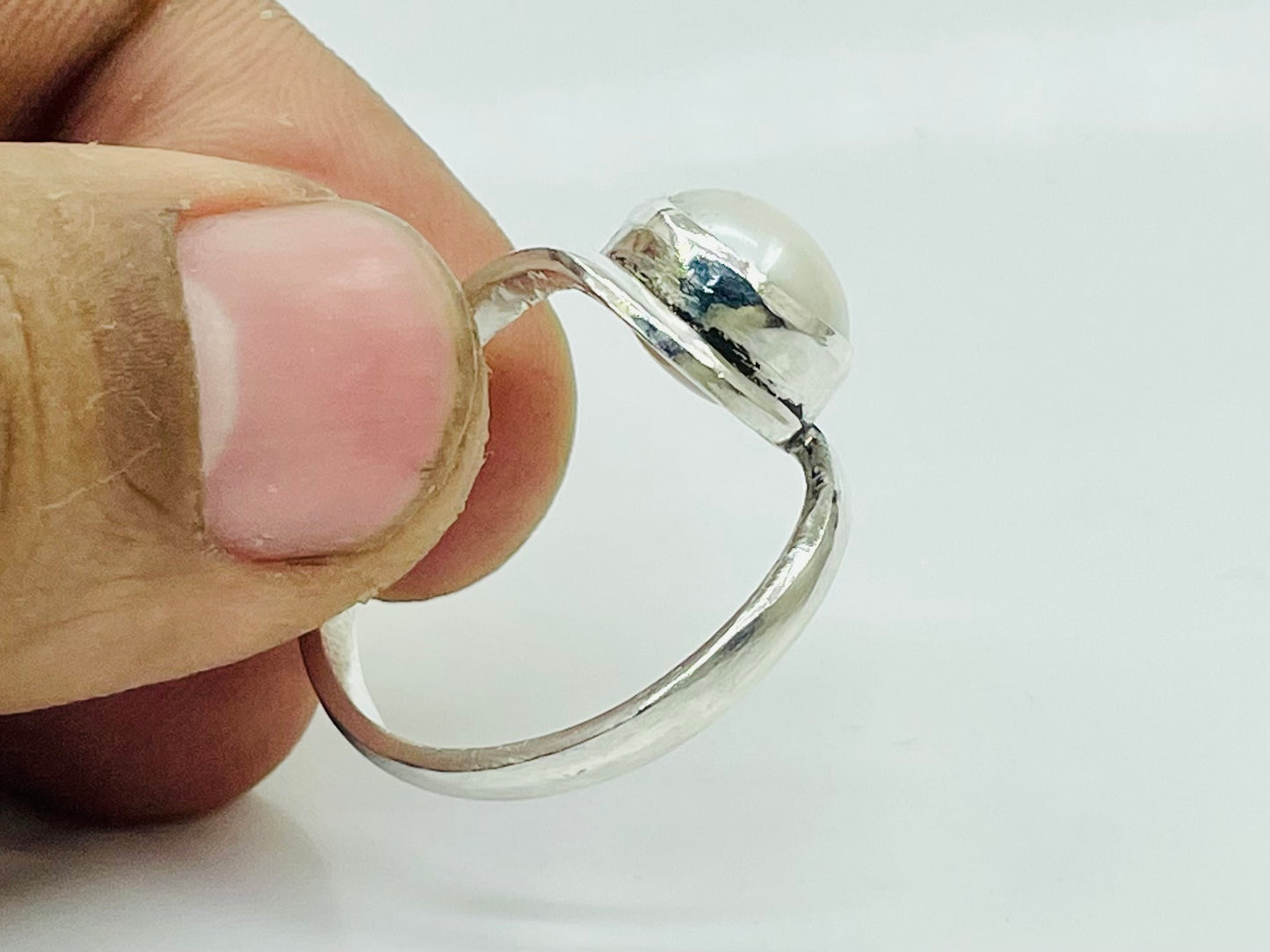 Pearl Ring, White Stone Ring, Bypass Shank Ring, June Birthstone Ring, Handmade Ring, 925 Sterling Silver Ring, Zodiac Ring, Gift For Women