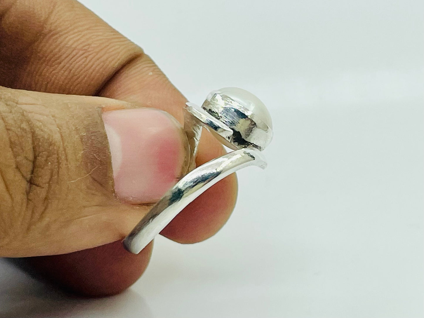 Pearl Ring, White Stone Ring, Bypass Shank Ring, June Birthstone Ring, Handmade Ring, 925 Sterling Silver Ring, Zodiac Ring, Gift For Women