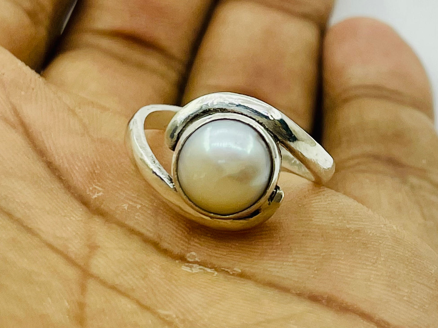 Pearl Ring, White Stone Ring, Bypass Shank Ring, June Birthstone Ring, Handmade Ring, 925 Sterling Silver Ring, Zodiac Ring, Gift For Women