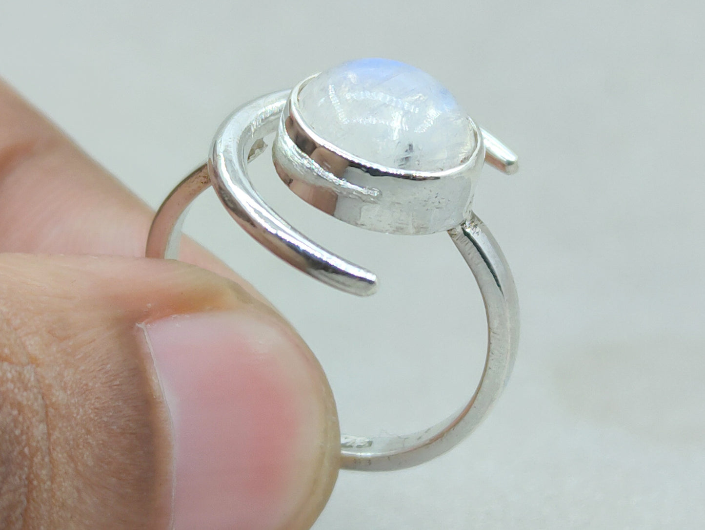 Natural Moonstone Ring, Crescent Moon Ring, Sterling Silver Ring, Handmade Ring, June Birthstone, Round Moonstone, Rainbow Moonstone Jewelry