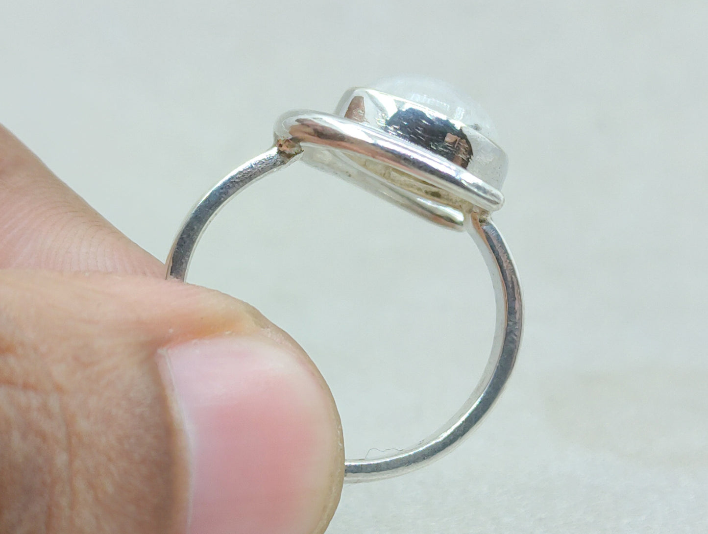 Natural Moonstone Ring, Crescent Moon Ring, Sterling Silver Ring, Handmade Ring, June Birthstone, Round Moonstone, Rainbow Moonstone Jewelry