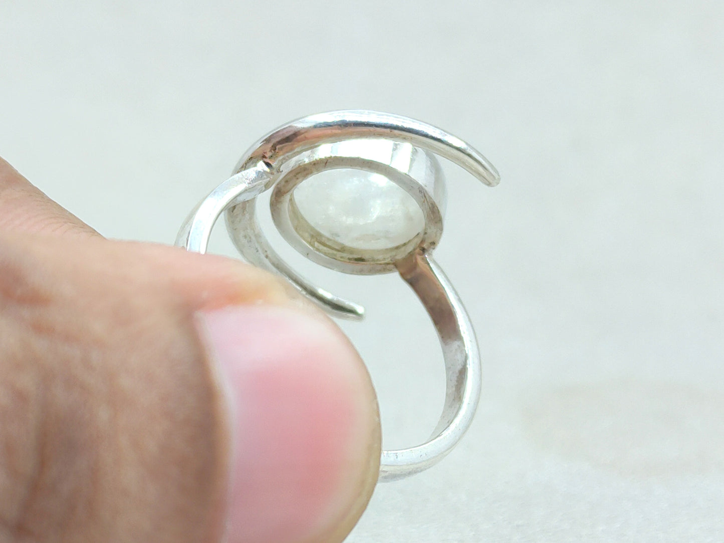 Natural Moonstone Ring, Crescent Moon Ring, Sterling Silver Ring, Handmade Ring, June Birthstone, Round Moonstone, Rainbow Moonstone Jewelry