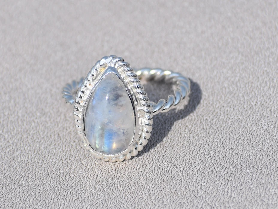 Rainbow Moonstone Ring, 925 Sterling Silver Ring, Gemstone Ring, Pear Shape Ring, Handmade Jewelry, Teardrop Moonstone Ring, Statement ring