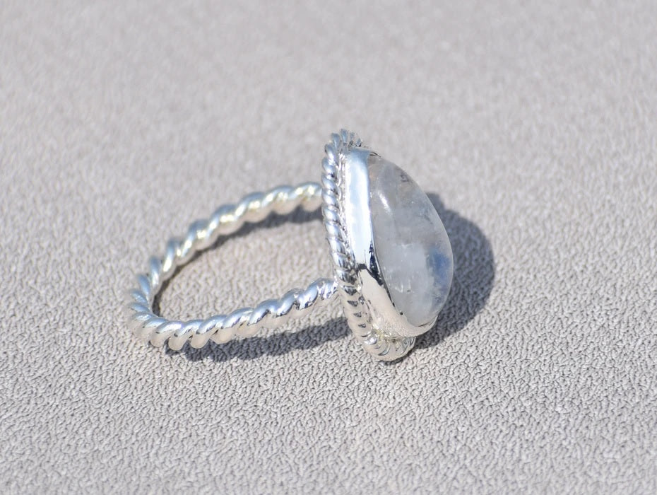 Rainbow Moonstone Ring, 925 Sterling Silver Ring, Gemstone Ring, Pear Shape Ring, Handmade Jewelry, Teardrop Moonstone Ring, Statement ring